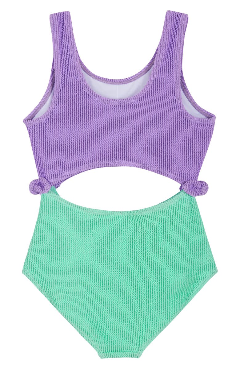 Andy & Evan Kids' Cutout Crinkle One-Piece Swimsuit, Alternate, color, Purple Crinkle