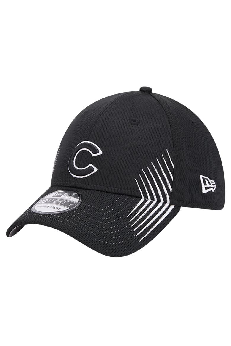 Men's New Era Black Chicago Cubs Active Dash Mark 39THIRTY Flex Hat, Main, color, Black
