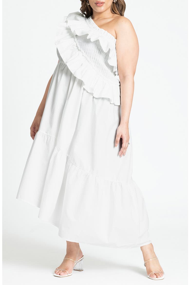 Ruffle One-Shoulder Maxi Dress, Main, color, BRIGHT WHITE