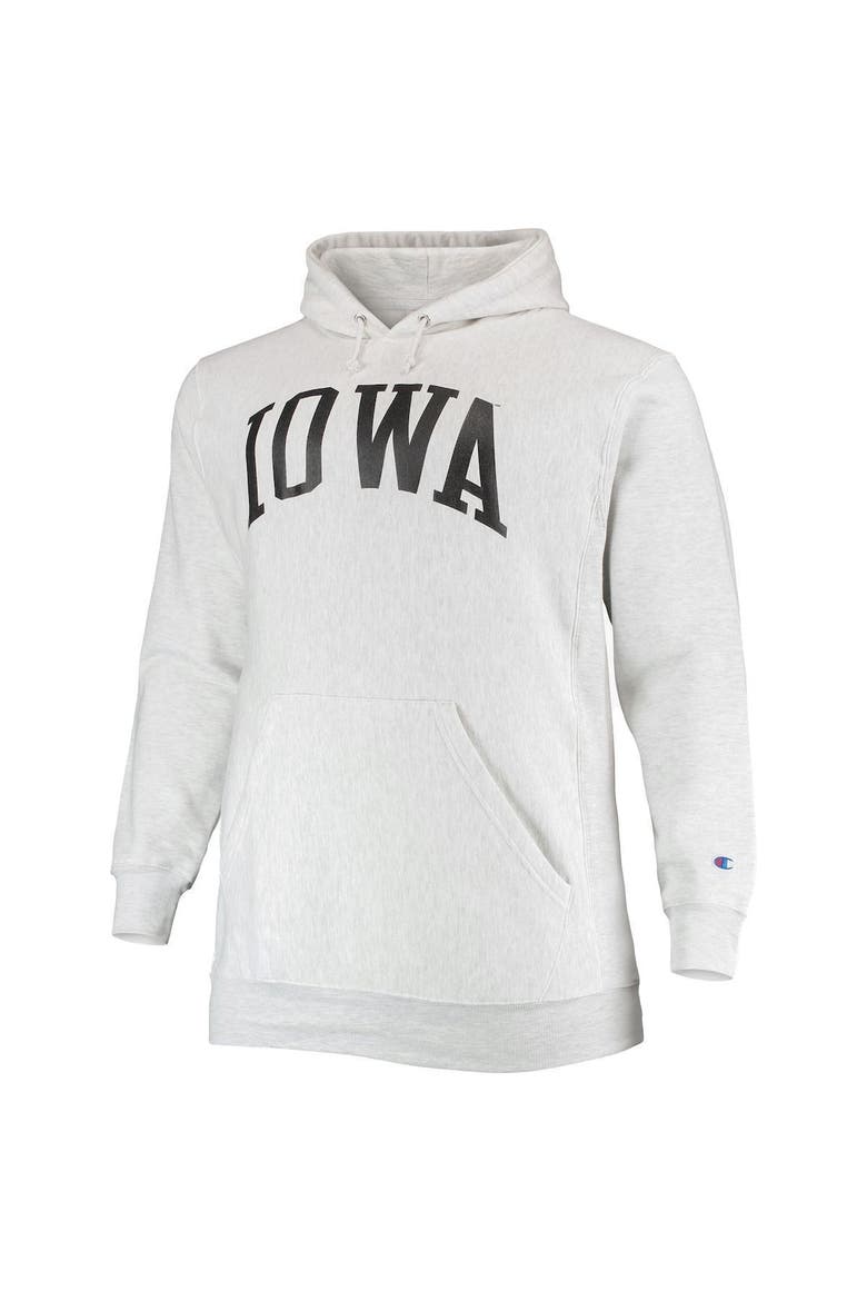 Men's Champion Heathered Gray Iowa Hawkeyes Big & Tall Reverse Weave Fleece Pullover Hoodie Sweatshirt, Alternate, color, Heather Gray