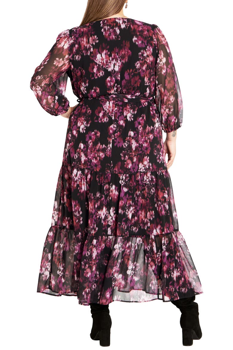 Monique Print Long Sleeve Faux Wrap Maxi Dress, Alternate, color, BLURRED BUD