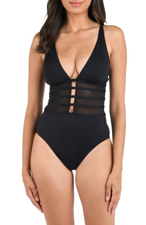 Strappy Mesh Inset One-Piece Swimsuit