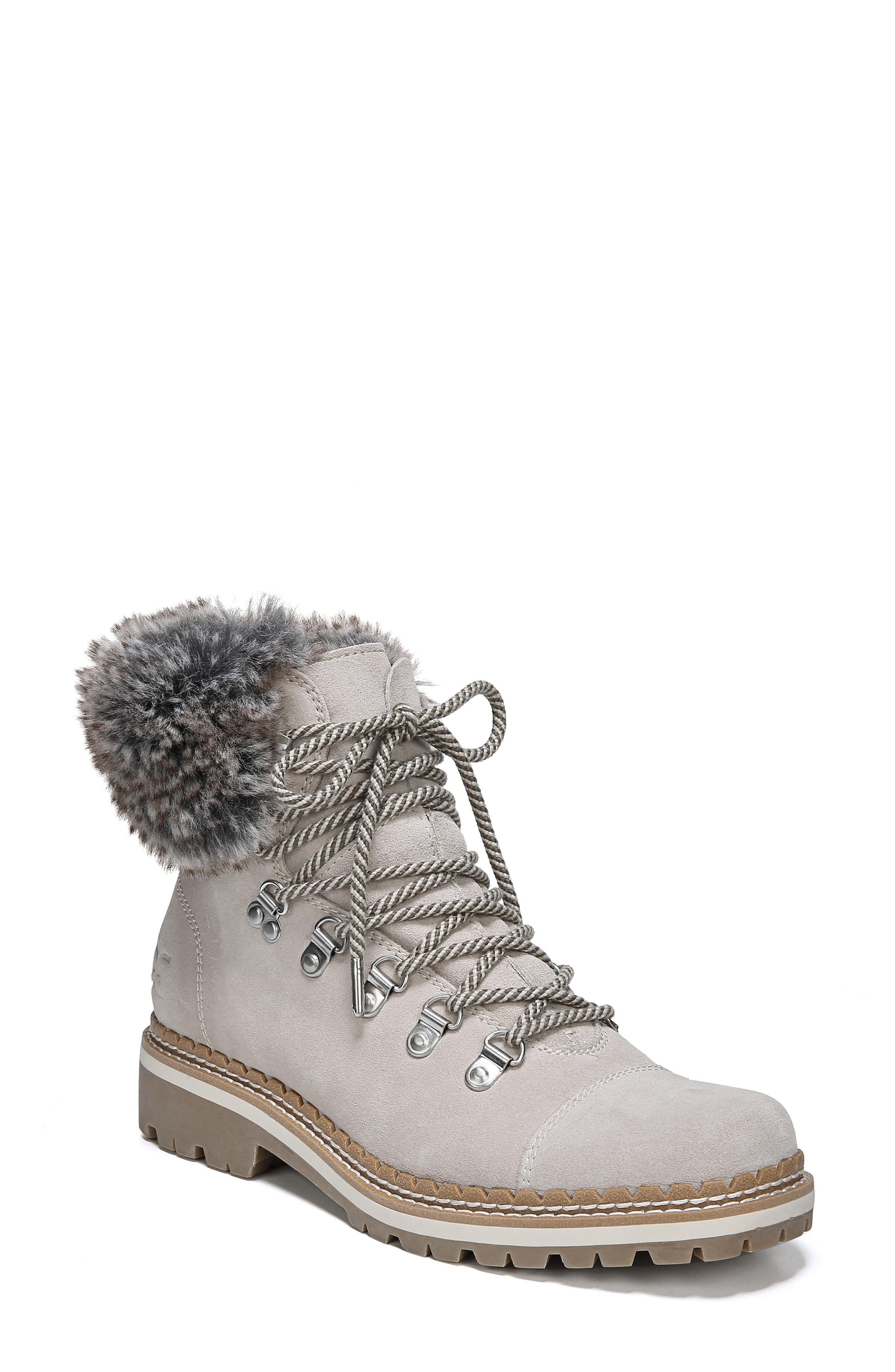 Bowen Faux Fur Trim Bootie, Main, color, BISTRO/ GREY SUEDE