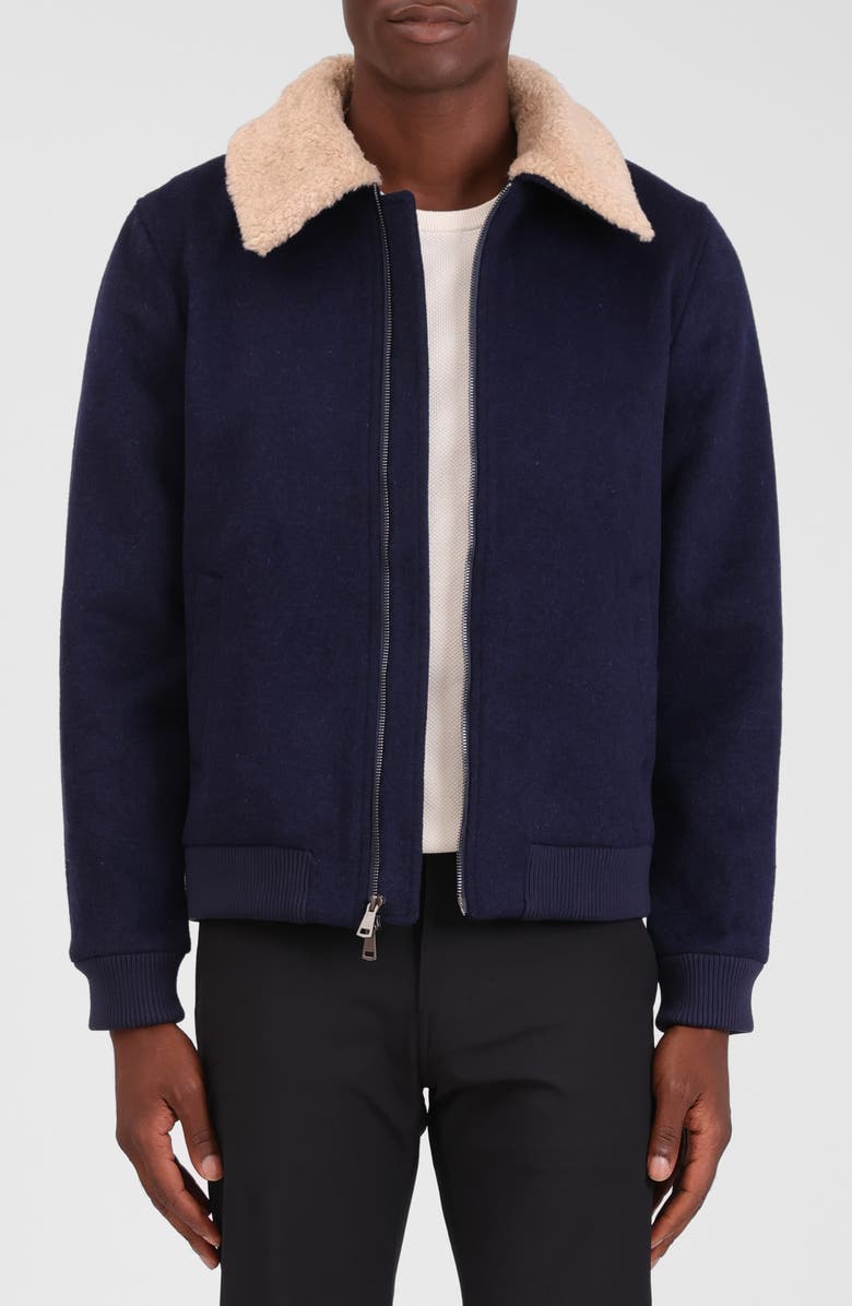 Bagatelle Felted Wool Blend Aviator Jacket, Main, color, Navy