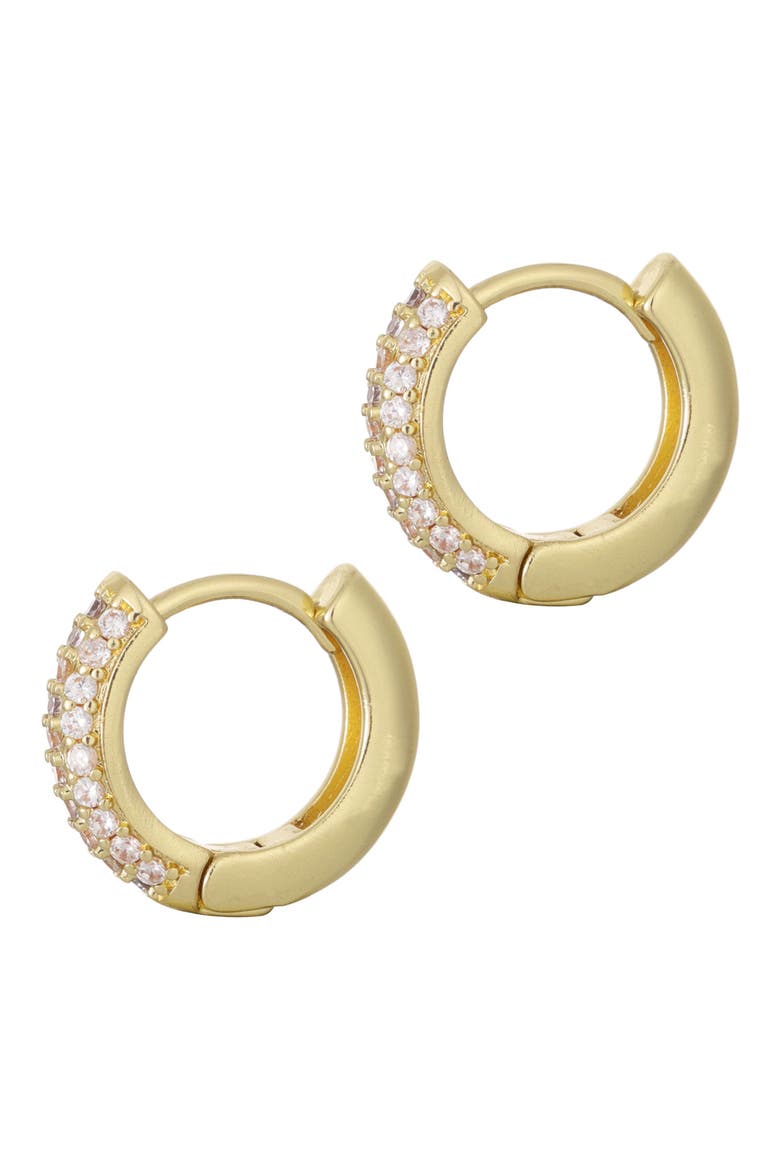 Cubic Zirconia Chubby Huggie Hoop Earrings, Alternate, color, GOLD