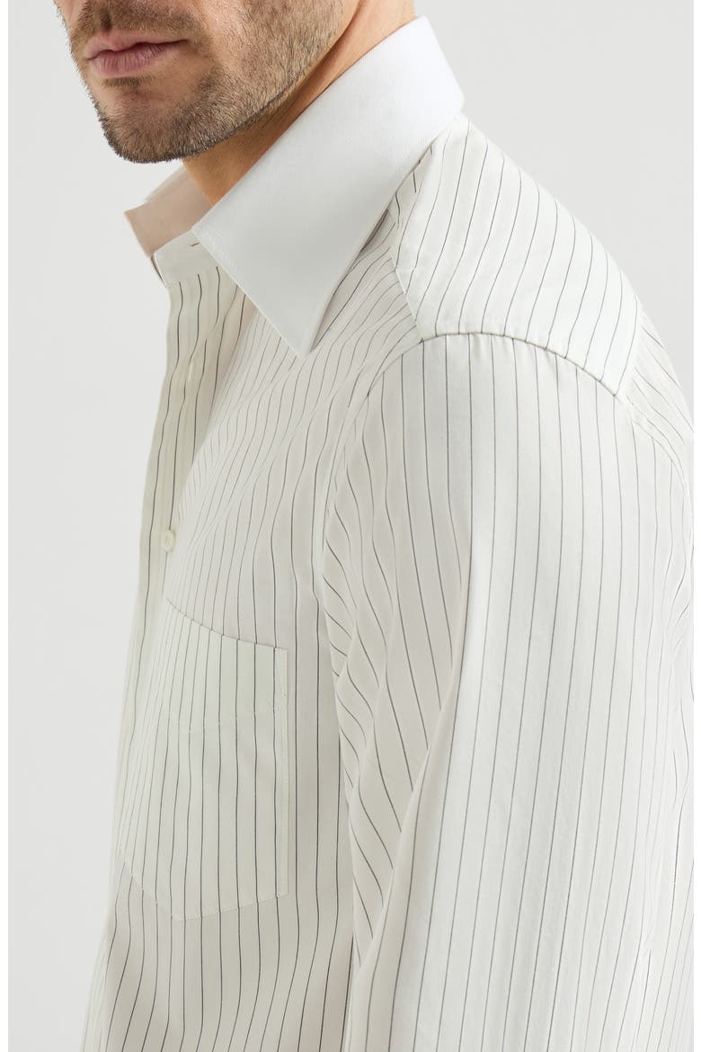 Striped cotton and silk shirt with contrast Italian collar and cuffs, Alternate, color, White