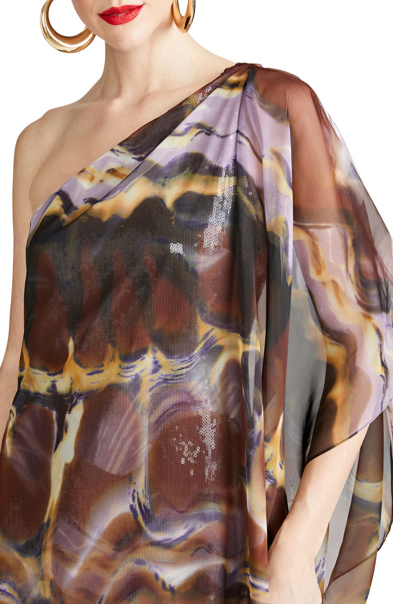 HALSTON Ushi Sequin Embellished One-Shoulder Chiffon Gown, Alternate, color, Earth Strata