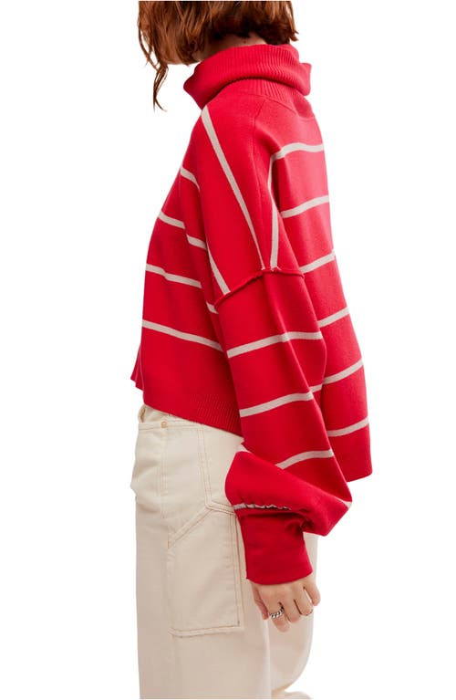 Free People Paulie Stripe Turtleneck Sweater In Cherry Mushroom Comb