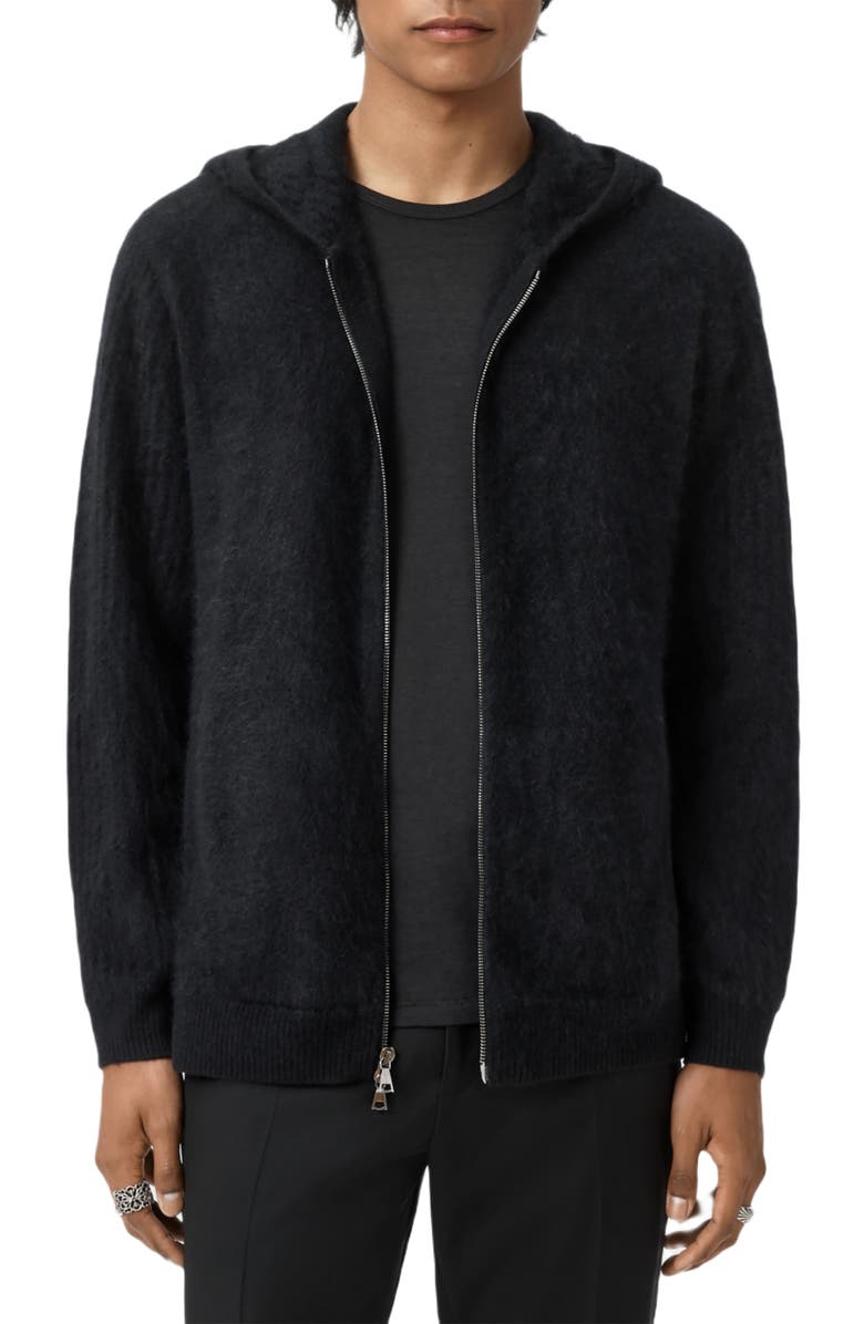 John Varvatos Catherine Cashmere Zip Hoodie, Alternate, color, Black