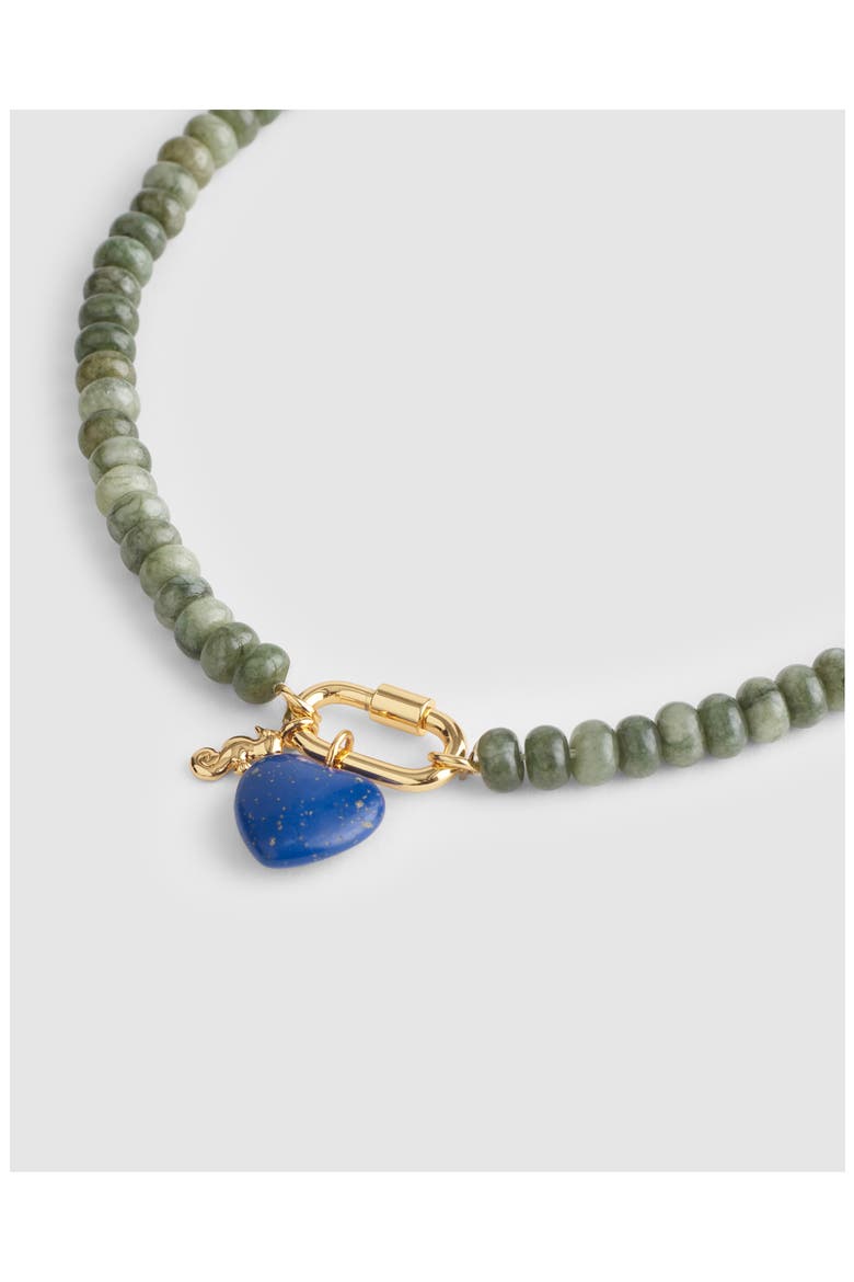 Semiprecious Bead Carabiner Charm Necklace, Alternate, color, FADED IVY