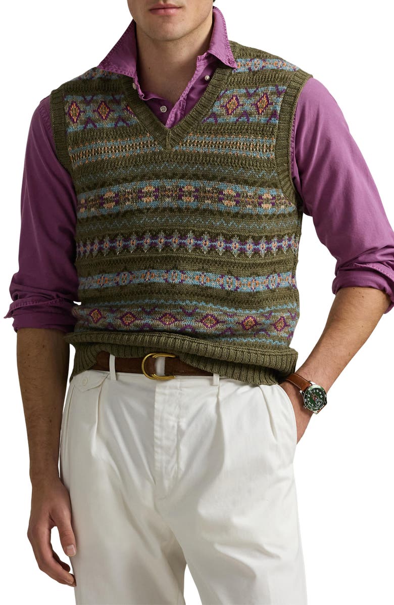 Polo Ralph Lauren Fair Isle Linen, Wool & Cotton Sweater Vest, Main, color, 