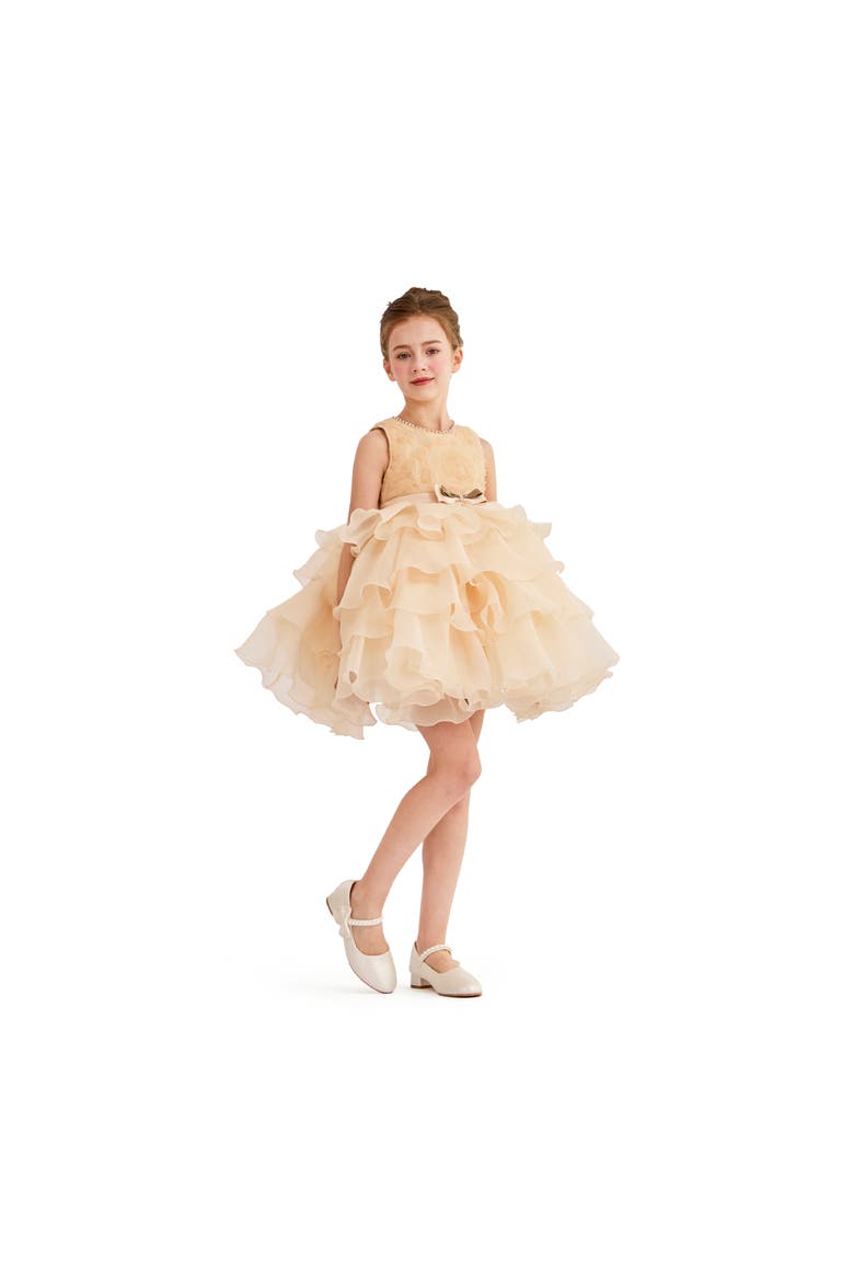 Floral Ruffle Occasion Dress, Alternate, color, Cream