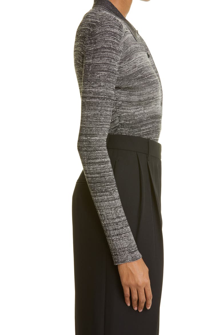 Josie Silk & Cotton Long Sleeve Rib Polo, Alternate, color, BLACK