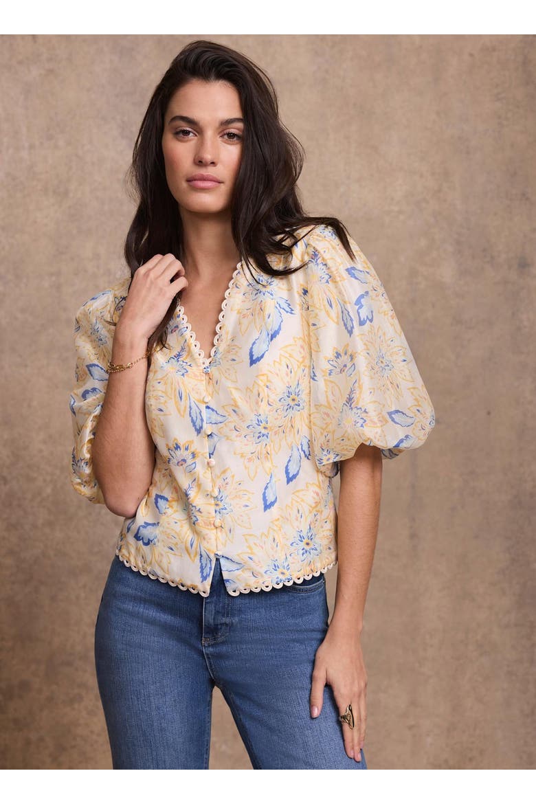 Floral Puff Sleeve Blouse, Alternate, color, Orange