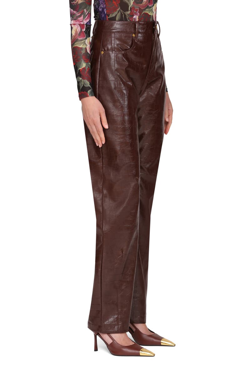 Croc Embossed Faux Leather Pants, Alternate, color, CHOCOLATE