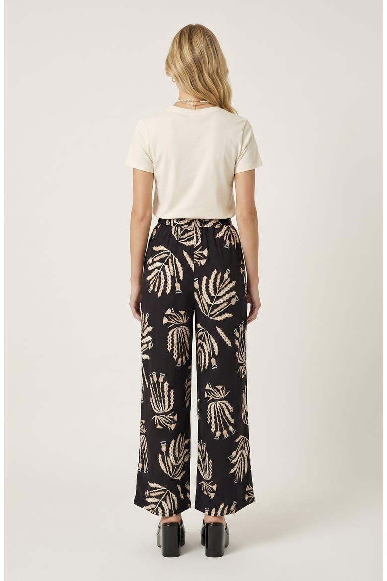Botanical Print Wide Leg Pants with Drawstring Waist and Side Pockets, Alternate, color, Black