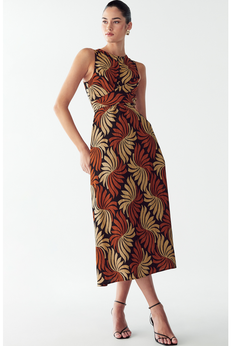 Revival Midi Dress, Alternate, color, Golden Leaf