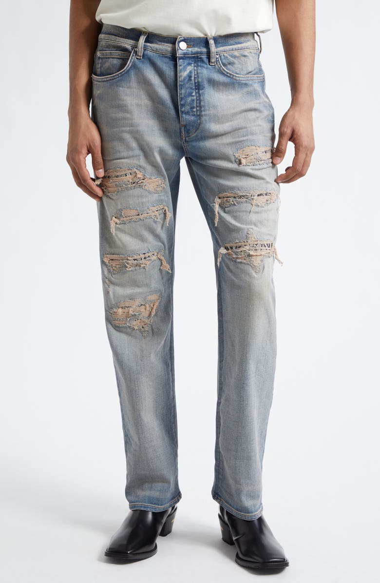 AMIRI Snake Stud Slim Jeans, Main, color, Antique Indigo