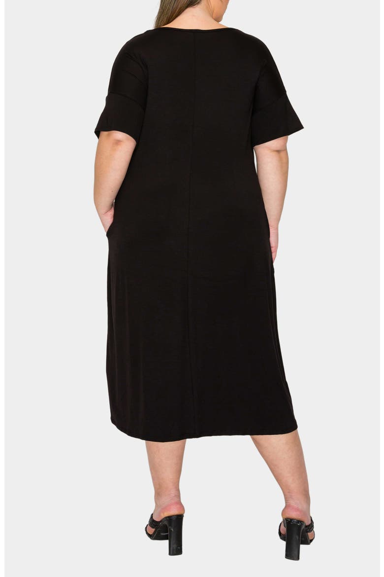 Olivia Short Sleeve Midi Dress, Alternate, color, BLACK