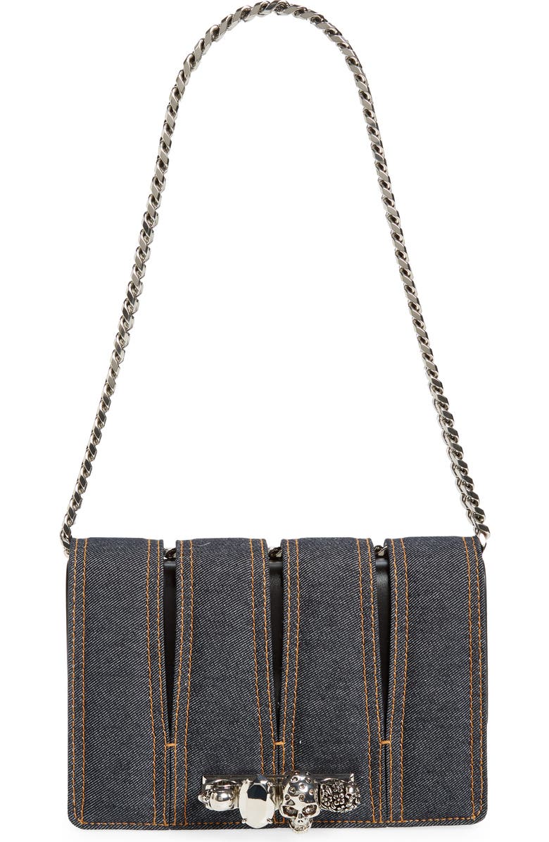 McQueen Slash Cutout Knuckle Denim Crossbody Bag, Main, color,