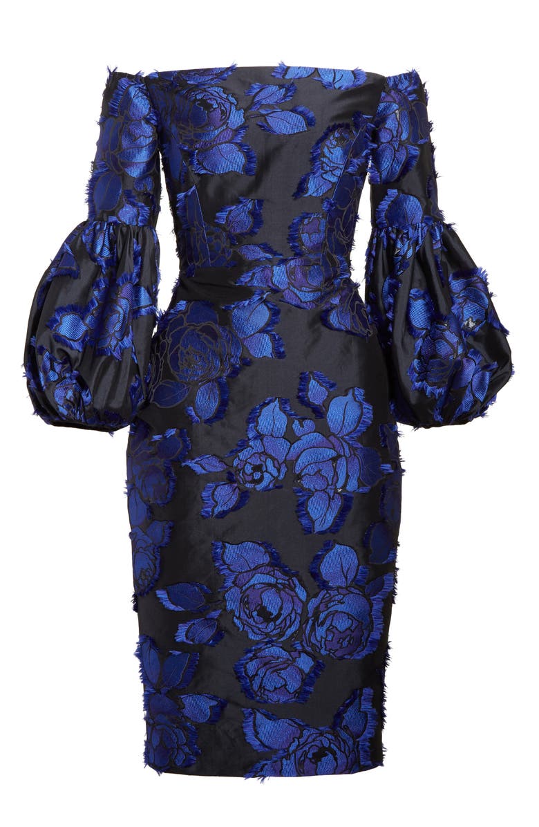 Lela Rose Fring Brocade Puff Sleeve Dress, Alternate, color,