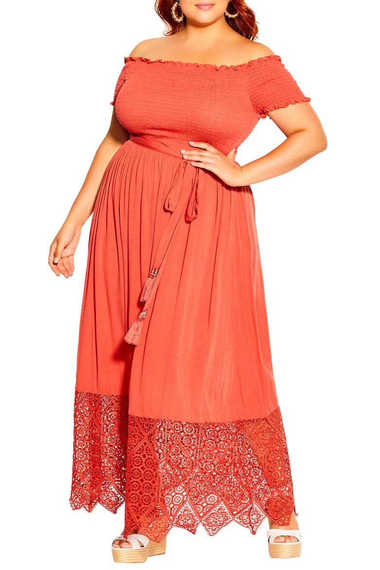 Off the Shoulder Maxi Dress, Main, color, TANGERINE