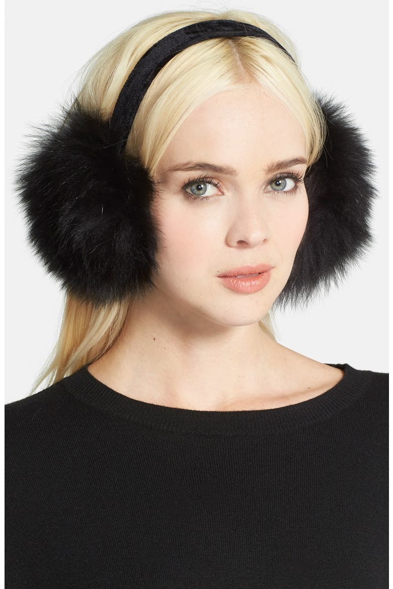 Genuine Fox Fur Earmuffs, Main, color, BLACK