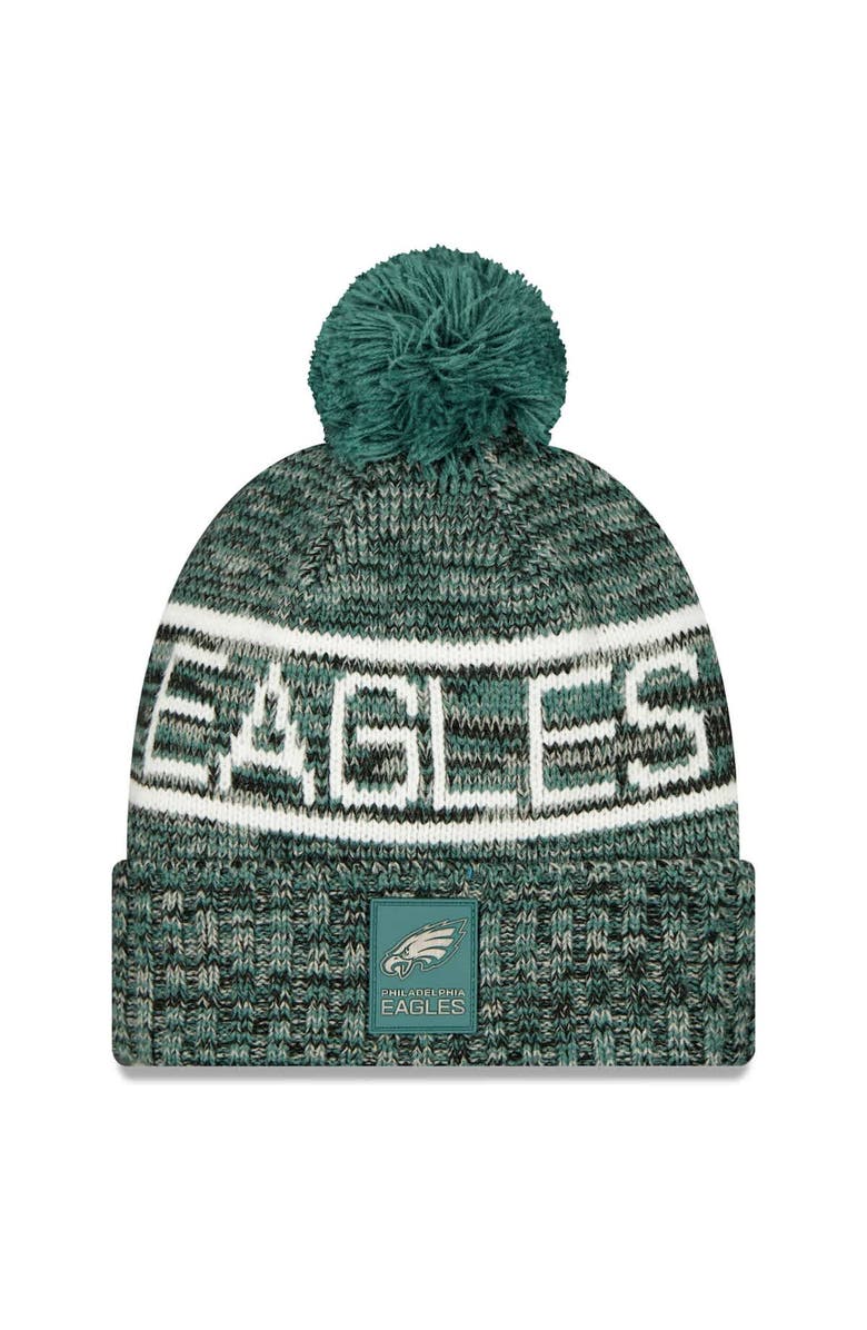 New Era Men's New Era Midnight Green Philadelphia Eagles 2025 Sideline Cold Weather Cuffed Knit Hat with Pom, Main, color, Green