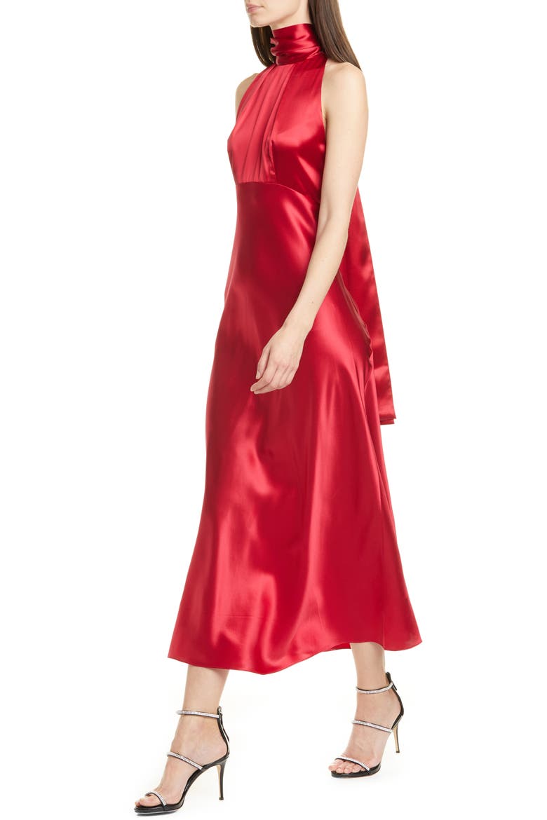 Michelle Silk Midi Dress, Alternate, color, CHERRY RED