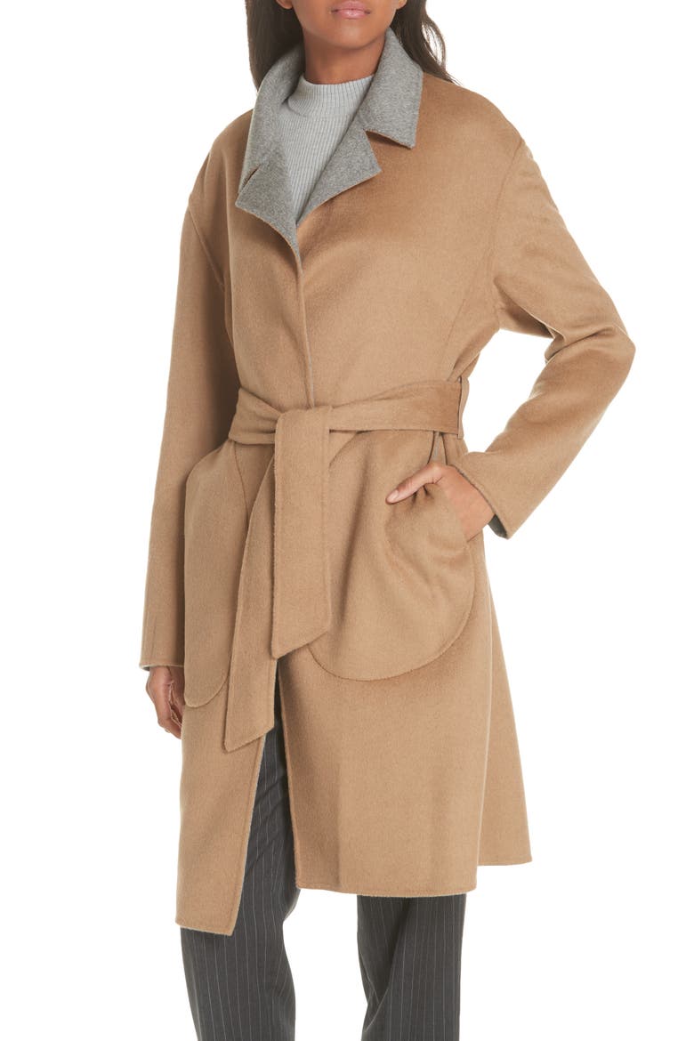 Sven Reversible Wool Blend Coat, Alternate, color, GREY/ CAMEL