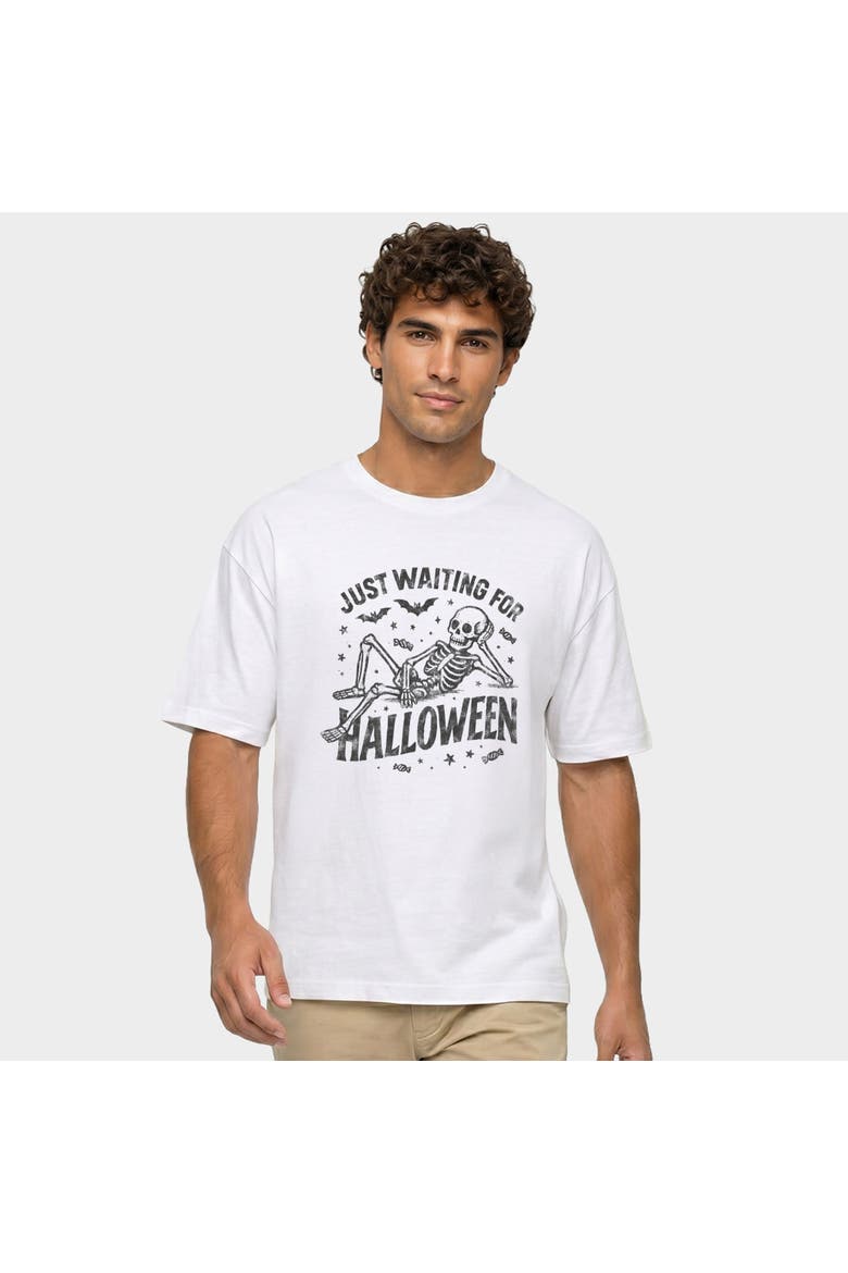 Just Waiting For Halloween Skeleton Garment Dyed T-Shirt, Alternate, color, White