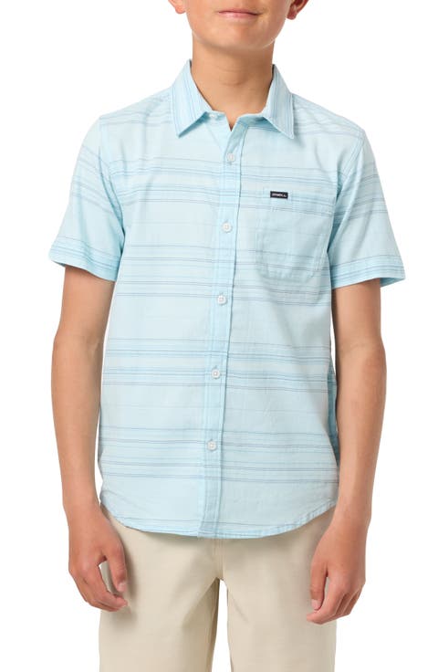 Kids' Seafaring Stripe Short Sleeve Stretch Cotton Button-Up Shirt