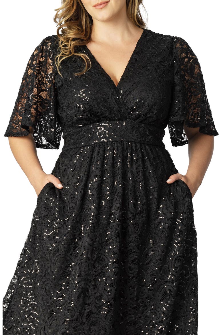Starry Sequin Lace Fit & Flare Cocktail Dress, Alternate, color, ONYX