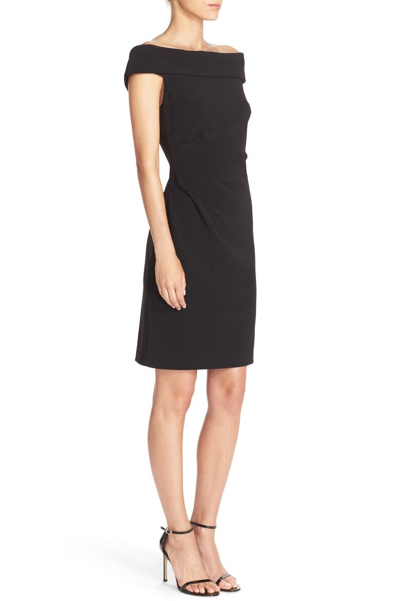Off the Shoulder Crepe Sheath Dress, Alternate, color, BLACK
