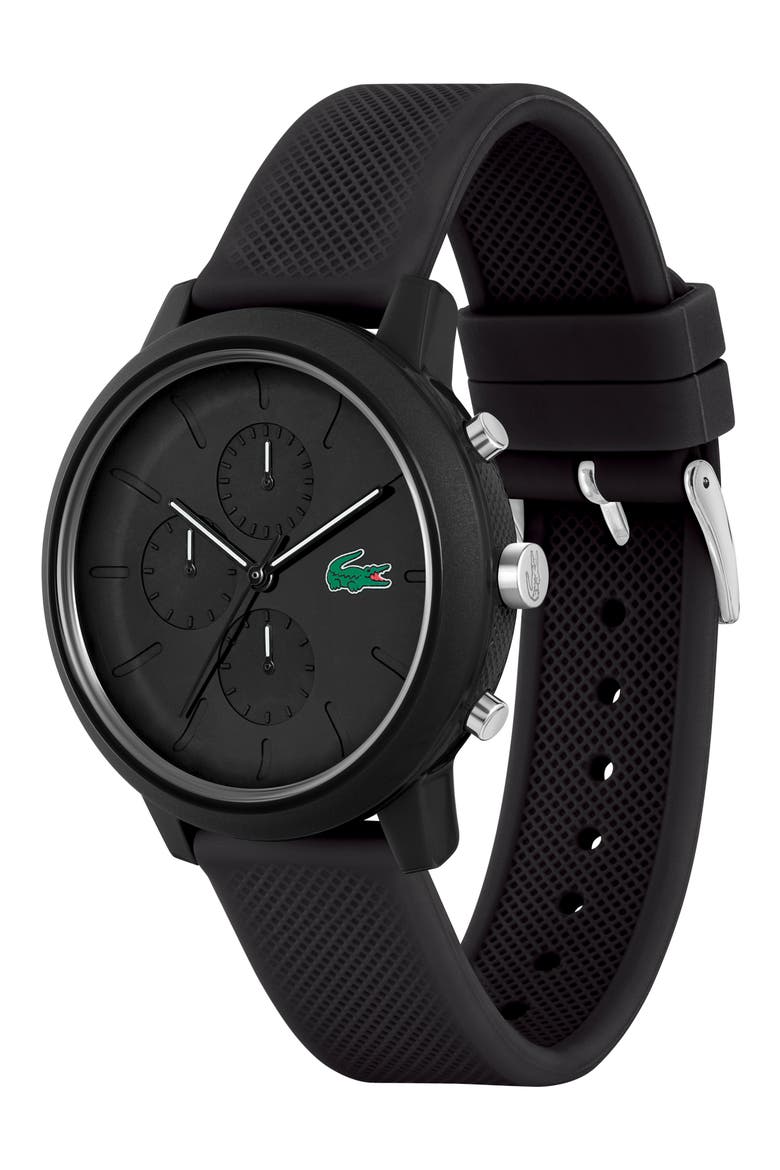 12.12 Chronograph Silicone Strap Watch, 44mm, Alternate, color, BLACK