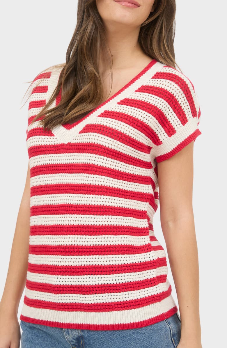 Blu Pepper Open Stitch Short Sleeve Sweater, Alternate, color, Red