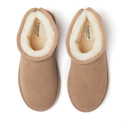 Dearfoams Fireside Riverland Genuine Shearling Micro Bootie In Sand