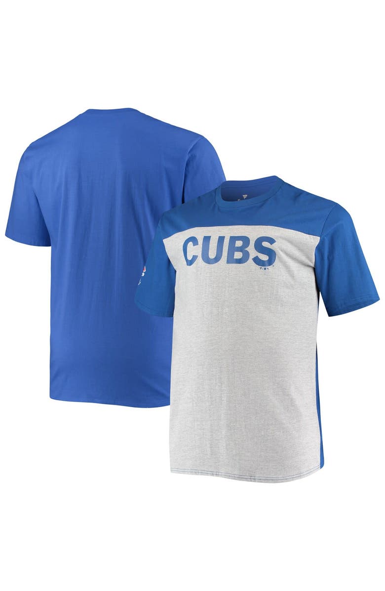 FANATICS Men's Fanatics Branded Royal/Heathered Gray Chicago Cubs Big & Tall Colorblock T-Shirt, Main, color, 