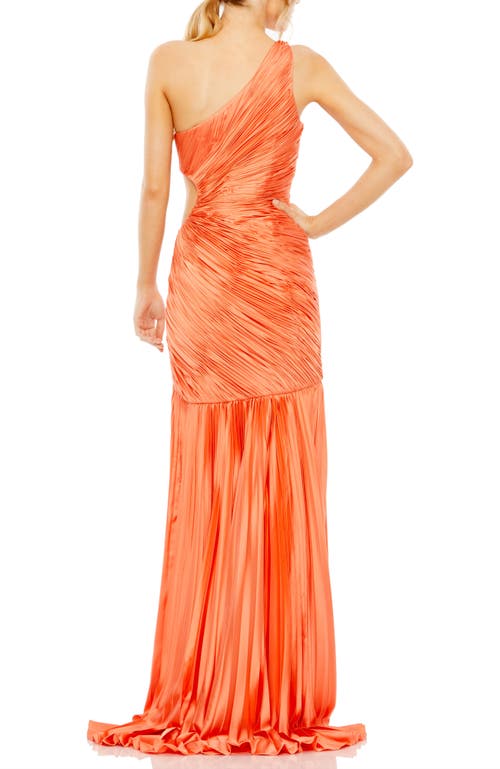 Mac Duggal Side Cut-out One-shoulder Pleated Gown In Coral