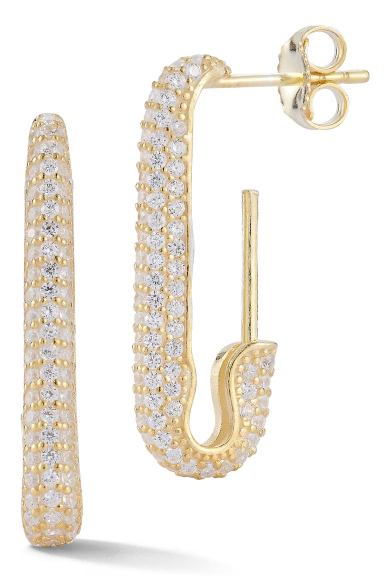 CZ Pavé Safety Pin Earrings, Main, color, GOLD