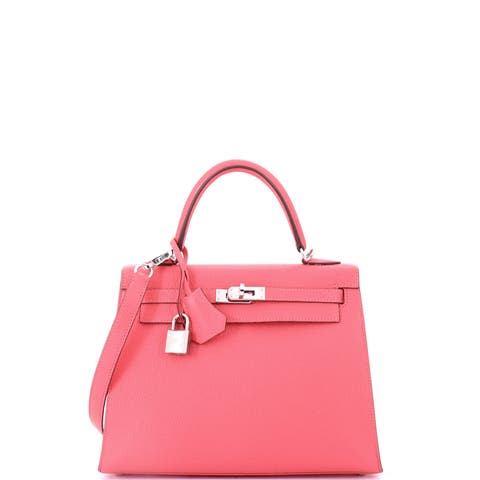 Kelly Handbag Pink Chevre Mysore with Palladium Hardware 25