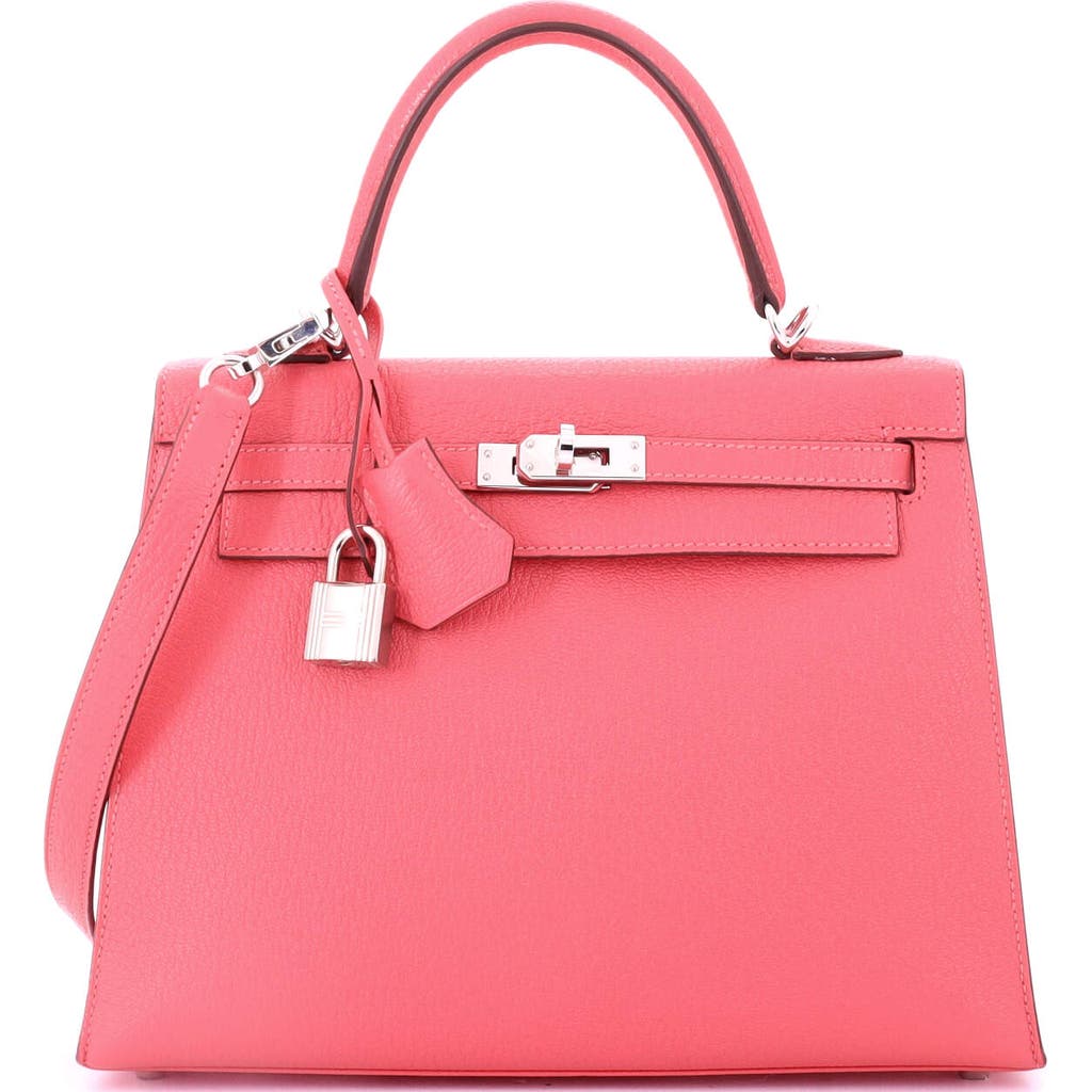 Pre-owned Hermes Hermes Kelly Handbag Pink Chevre Mysore With Palladium Hardware 25 In Pink