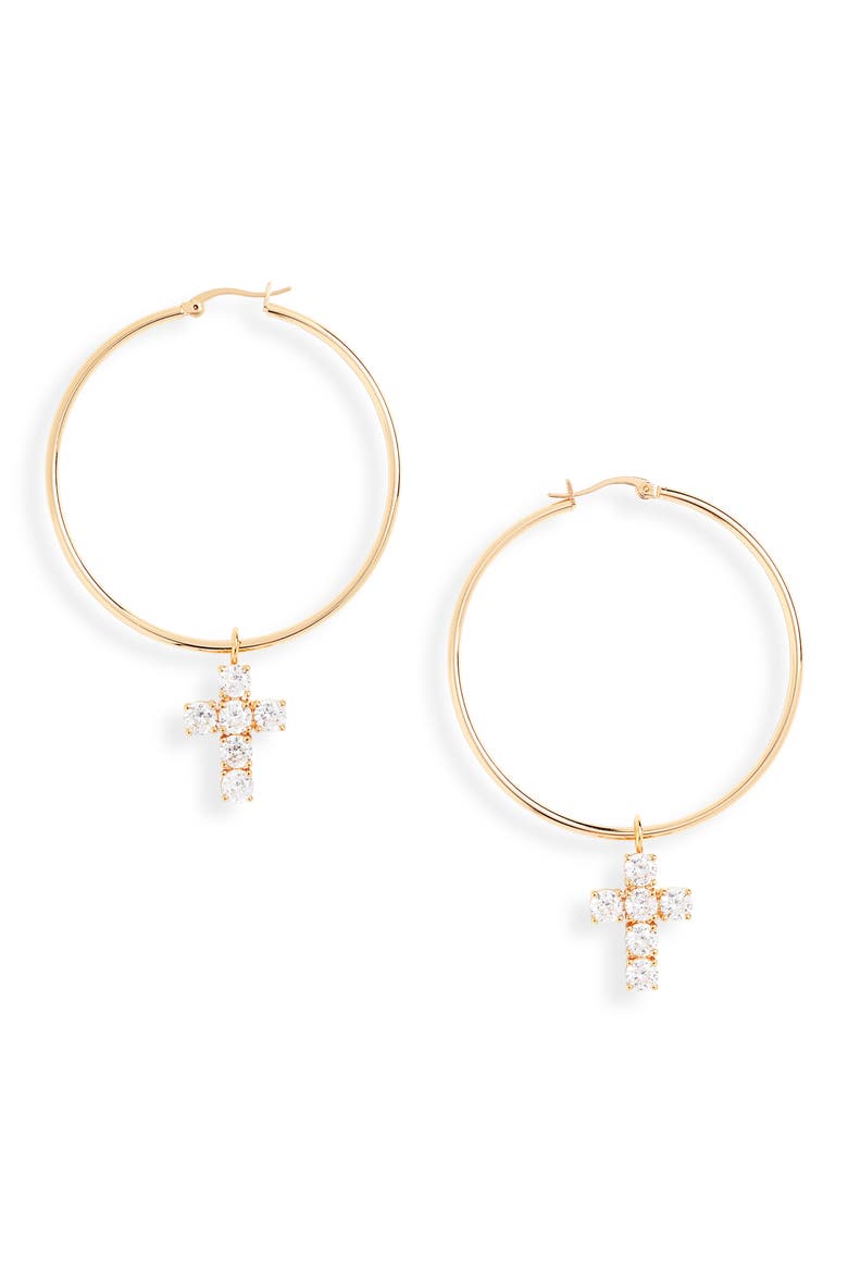 Cross Hoop Earrings, Main, color, GOLD