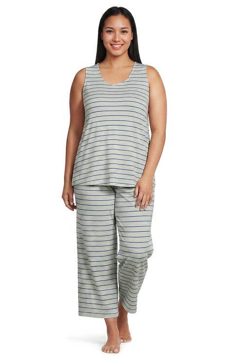 Plus Size Cooling 3 Piece Pajama Set - Tank Crop and Robe