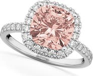 ALLUREZ Cushion Cut Halo Morganite & Diamond Engagement Ring 14k White Gold