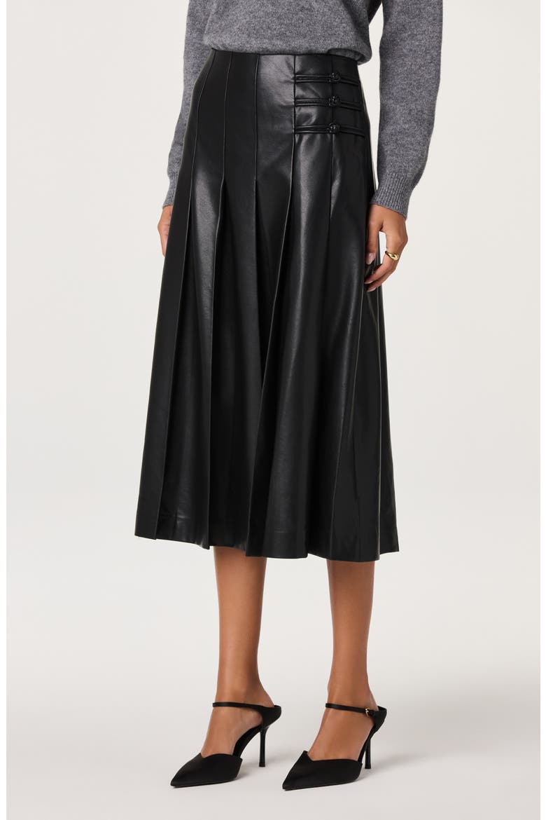 Gloriana Pleated Faux Leather Midi Skirt, Alternate, color, BLACK