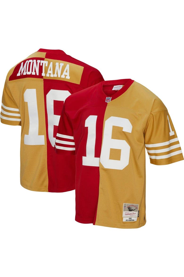 Men's Mitchell & Ness Joe Montana Scarlet/Gold San Francisco 49ers 1990 Split Legacy Replica Jersey, Main, color, Scarlet