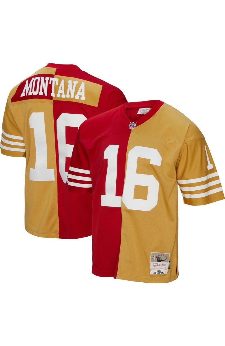 Mitchell & Ness Men's Mitchell & Ness Joe Montana Scarlet/Gold San Francisco 49ers 1990 Split Legacy Replica Jersey, Main, color, Scarlet