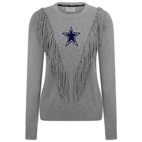 Women's   Silver Dallas Cowboys Fringe Sparkle Pullover Sweater