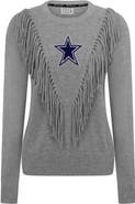 KADYLUXE Women's Silver Dallas Cowboys Fringe Sparkle Pullover Sweater